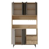 Credenza Nero Antracite Marrone Rovere 4 Ripiani 2 Cassetti 120x36x205h cm, 6 Ante - Pianella