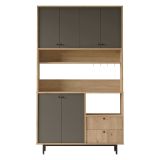 Credenza Nero Antracite Marrone Rovere 4 Ripiani 2 Cassetti 120x36x205h cm, 6 Ante - Pianella