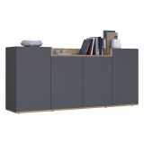 Credenza Nero Antracite Marrone Rovere 6 Ripiani Apertura Battente 160x35x70h cm, 4 Ante Made in Italy - Swink