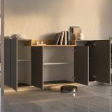 Credenza Nero Antracite Marrone Rovere 6 Ripiani Apertura Battente 160x35x70h cm, 4 Ante Made in Italy - Swink
