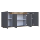 Credenza Nero Antracite Marrone Rovere 6 Ripiani Apertura Battente 160x35x70h cm, 4 Ante Made in Italy - Swink