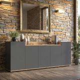 Credenza Nero Antracite Marrone Rovere 7 Ripiani Apertura Battente 200x35x70h cm, 5 Ante Made in Italy - Cordele