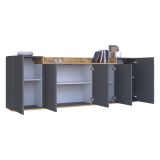 Credenza Nero Antracite Marrone Rovere 7 Ripiani Apertura Battente 200x35x70h cm, 5 Ante Made in Italy - Cordele