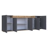 Credenza Nero Antracite Marrone Rovere 7 Ripiani Apertura Battente 200x35x70h cm, 5 Ante Made in Italy - Cordele