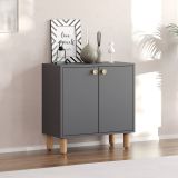 Credenza Nero Antracite Marrone Rovere un Ripiano 2 Ante 72x36x73h cm, 2 Vani - Pontida