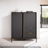 Credenza Nero Antracite oro 2 Cassetti 3 Ripiani 103x40x123h cm, Apertura Battente, Scorrevole - Hameno