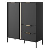 Credenza Nero Antracite oro 2 Cassetti 3 Ripiani 103x40x123h cm, Apertura Battente, Scorrevole - Hameno
