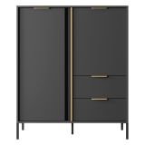 Credenza Nero Antracite oro 2 Cassetti 3 Ripiani 103x40x123h cm, Apertura Battente, Scorrevole - Hameno