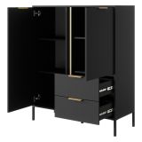 Credenza Nero Antracite oro 2 Cassetti 3 Ripiani 103x40x123h cm, Apertura Battente, Scorrevole - Hameno