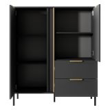 Credenza Nero Antracite oro 2 Cassetti 3 Ripiani 103x40x123h cm, Apertura Battente, Scorrevole - Hameno