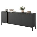 Credenza Nero Antracite oro 4 Ripiani Apertura Battente 203x40x81h cm, 4 Ante - Hamebati