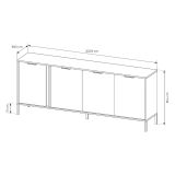 Credenza Nero Antracite oro 4 Ripiani Apertura Battente 203x40x81h cm, 4 Ante - Hamebati