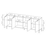 Credenza Nero Antracite oro 4 Ripiani Apertura Battente 203x40x81h cm, 4 Ante - Hamebati