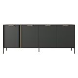 Credenza Nero Antracite oro 4 Ripiani Apertura Battente 203x40x81h cm, 4 Ante - Hamebati