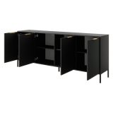 Credenza Nero Antracite oro 4 Ripiani Apertura Battente 203x40x81h cm, 4 Ante - Hamebati