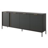 Credenza Nero Antracite oro 4 Ripiani Apertura Battente 203x40x81h cm, 4 Ante - Hamebati