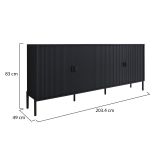 Credenza Nero Cassetti 4 Ripiani 203x49x83h cm, Apertura Battente - Viale