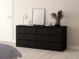 Credenza Nero Effetto Legno 6 Cassetti Apertura Scorrevole 154x50x70h cm, Chiusura Scorrevole - Abacadabra