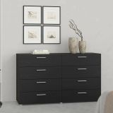 Credenza Nero Effetto Legno 8 Cassetti Apertura Scorrevole 140x40x82h cm, Chiusura Scorrevole - Phethai