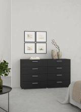 Credenza Nero Effetto Legno 8 Cassetti Apertura Scorrevole 140x40x82h cm, Chiusura Scorrevole - Solene