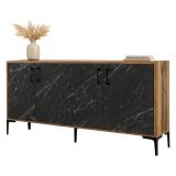 Credenza Nero Marmo Marrone Noce 2 Ripiani 4 Ante 160x35x78h cm, 4 Vani - Sinopoli
