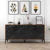 Credenza Nero Marmo Marrone Noce 2 Ripiani 4 Ante 160x35x78h cm, 4 Vani - Sinopoli