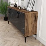 Credenza Nero Marmo Marrone Noce 2 Ripiani 4 Ante 160x35x78h cm, 4 Vani - Sinopoli