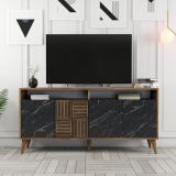 Credenza Nero Marmo Marrone Noce 2 Ripiani 4 Ante 160x35x78h cm, 6 Vani - Thuile