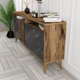 Credenza Nero Marmo Marrone Noce 2 Ripiani 4 Ante 160x35x78h cm, 6 Vani - Thuile