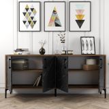 Credenza Nero Marmo Marrone Noce 2 Ripiani 4 Ante 180x35x78h cm, 4 Vani - Pollein