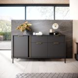 Credenza Nero oro 2 Cassetti 3 Ripiani 153x40x81h cm, Apertura Battente, Scorrevole - Hametesi
