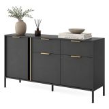 Credenza Nero oro 2 Cassetti 3 Ripiani 153x40x81h cm, Apertura Battente, Scorrevole - Hametesi