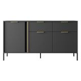 Credenza Nero oro 2 Cassetti 3 Ripiani 153x40x81h cm, Apertura Battente, Scorrevole - Hametesi