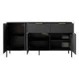 Credenza Nero oro 2 Cassetti 3 Ripiani 153x40x81h cm, Apertura Battente, Scorrevole - Hametesi