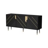 Credenza Nero oro 2 Ripiani 4 Vani 154x40x72h cm, 3 Ante - Cossogno