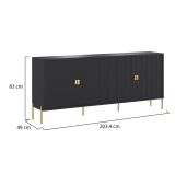 Credenza Nero oro Cassetti 4 Ripiani 203x49x83h cm, Apertura Battente - Viale