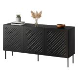 Credenza Nero un Ripiano 3 Vani 150.5x42x75h cm, 3 Ante - Stilo