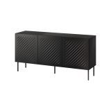 Credenza Nero un Ripiano 3 Vani 150.5x42x75h cm, 3 Ante - Stilo