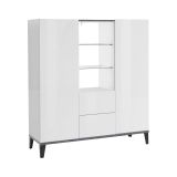 Credenza Niccolò, Madia da cucina a 2 ante e 2 cassetti, Buffet da soggiorno, 100% Made in Italy, cm 120x40h133, Bianco lucido e Ardesia
