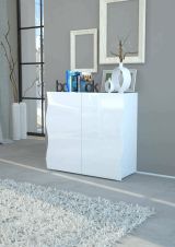 Credenza Nicolò, Madia da cucina a 2 ante, Buffet da soggiorno, 100% Made in Italy, cm 90x40h81, Bianco lucido