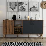 Credenza noce e antracite 180x45x80h cm 3 ante - Vardah