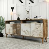 Credenza noce e bianca marmo 180x35x78h cm 4 ante - Jole