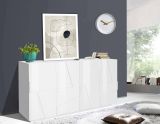 Credenza Noel, Madia da cucina a 4 ante, Buffet da soggiorno, 100% Made in Italy, cm 162x44h86, Bianco lucido
