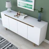 Credenza Nusakan, Buffet da soggiorno, Madia da salotto, Dispensa moderna da cucina, 180x45h79 cm, Bianco e Noce