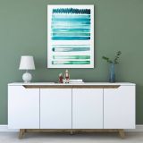 Credenza Nusakan, Buffet da soggiorno, Madia da salotto, Dispensa moderna da cucina, 180x45h79 cm, Bianco e Noce