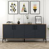 Credenza Orionis, Buffet da soggiorno, Madia da salotto, Dispensa moderna da cucina, 180x35h78 cm, Noce e Antracite