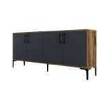 Credenza Orionis, Buffet da soggiorno, Madia da salotto, Dispensa moderna da cucina, 180x35h78 cm, Noce e Antracite
