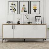 Credenza Orionis, Buffet da soggiorno, Madia da salotto, Dispensa moderna da cucina, 180x35h78 cm, Noce e Bianco