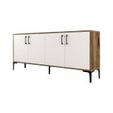 Credenza Orionis, Buffet da soggiorno, Madia da salotto, Dispensa moderna da cucina, 180x35h78 cm, Noce e Bianco