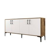 Credenza Orionis, Buffet da soggiorno, Madia da salotto, Dispensa moderna da cucina, 180x35h78 cm, Noce e Bianco